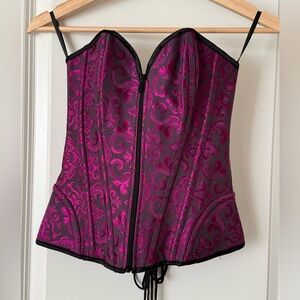 Purple and Black Corset with zip front and laced back closures. Size S.